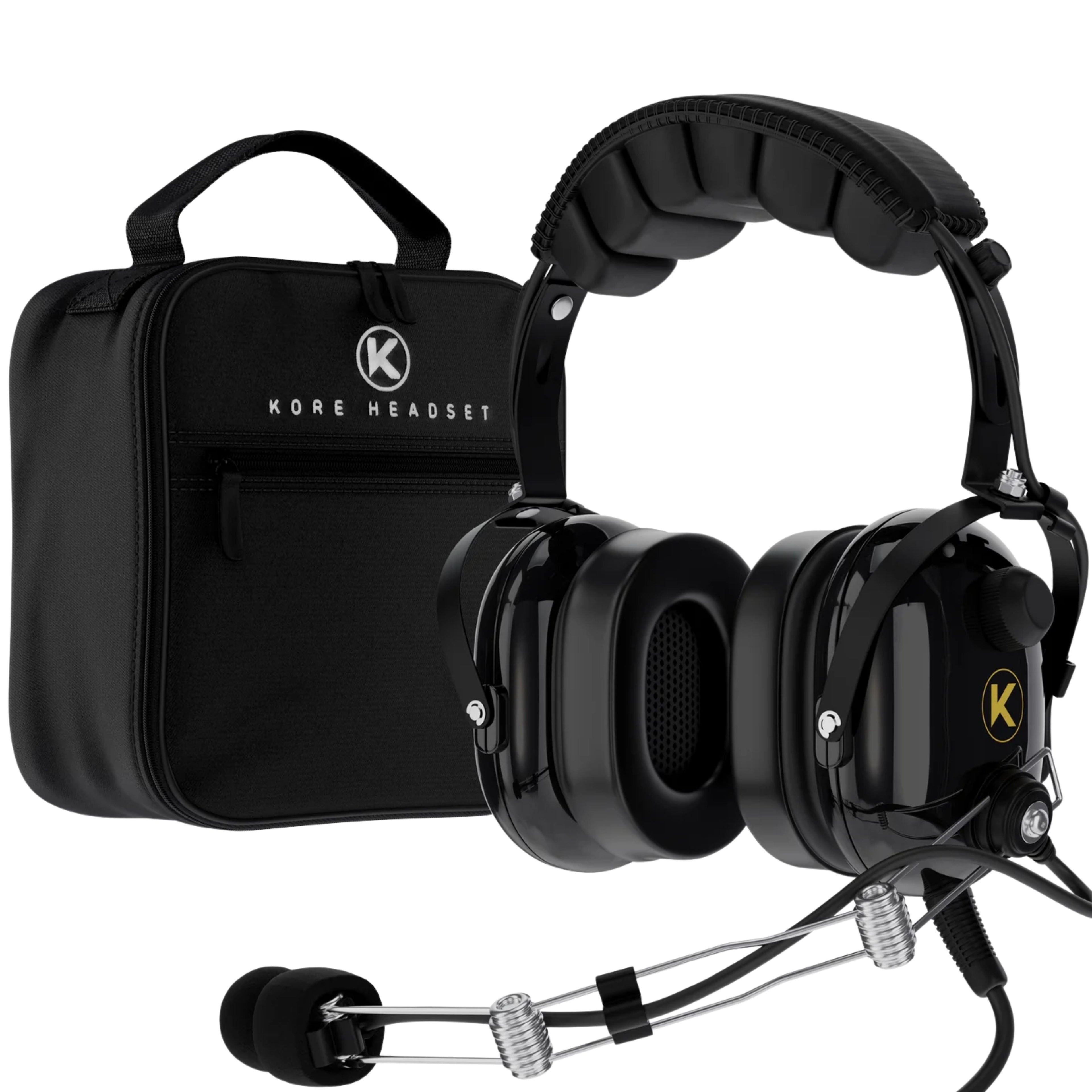 Kore Aviation P1 General Aviation Headset (Mono) with Headset Bag - Dual GA Plugs