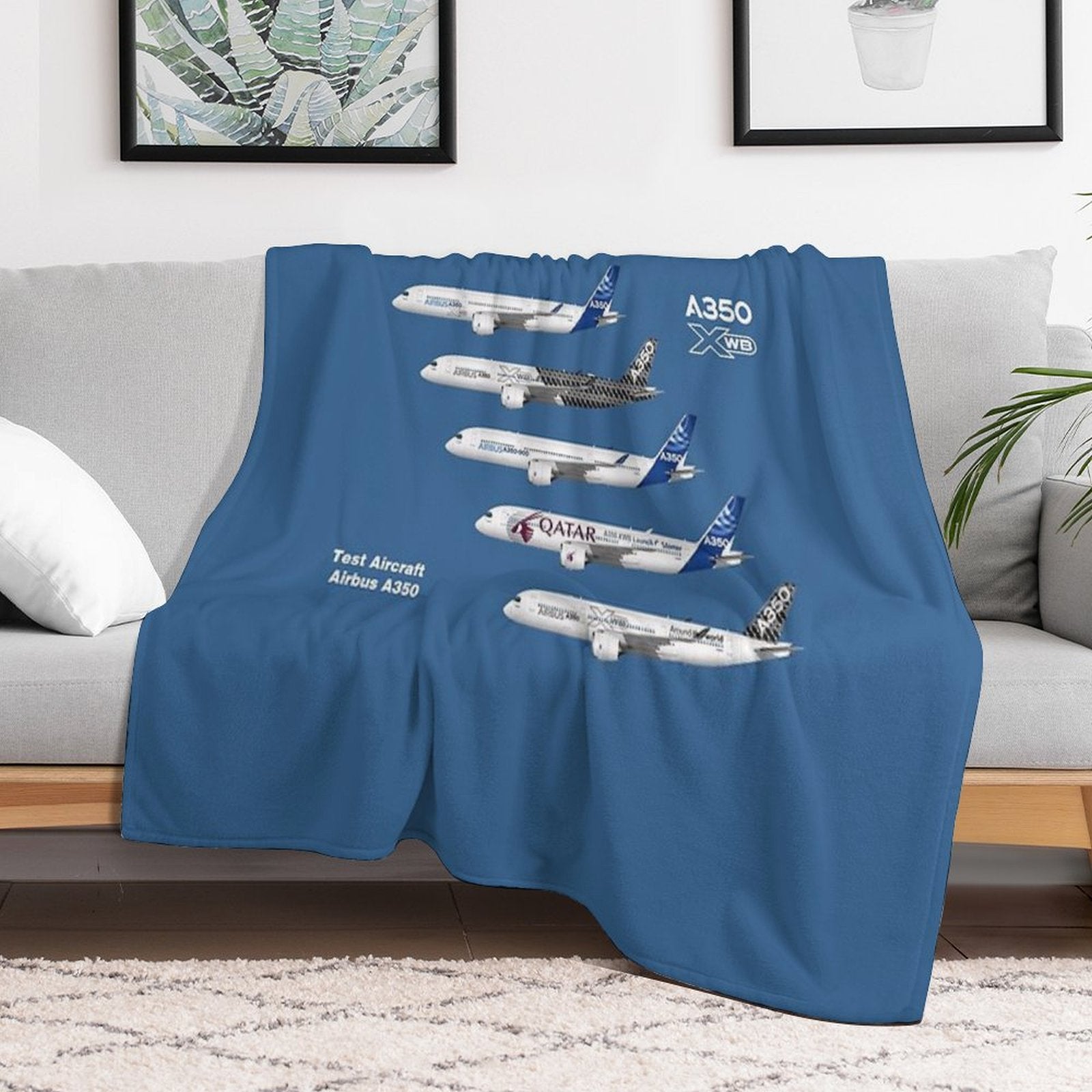 Airbus A350 Test Aircraft Fleet Illustration Throw Blanket