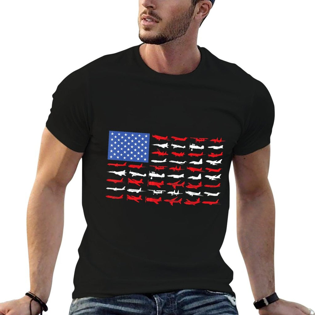 Pilot Airplane American Flag Plane Aviation T-Shirt