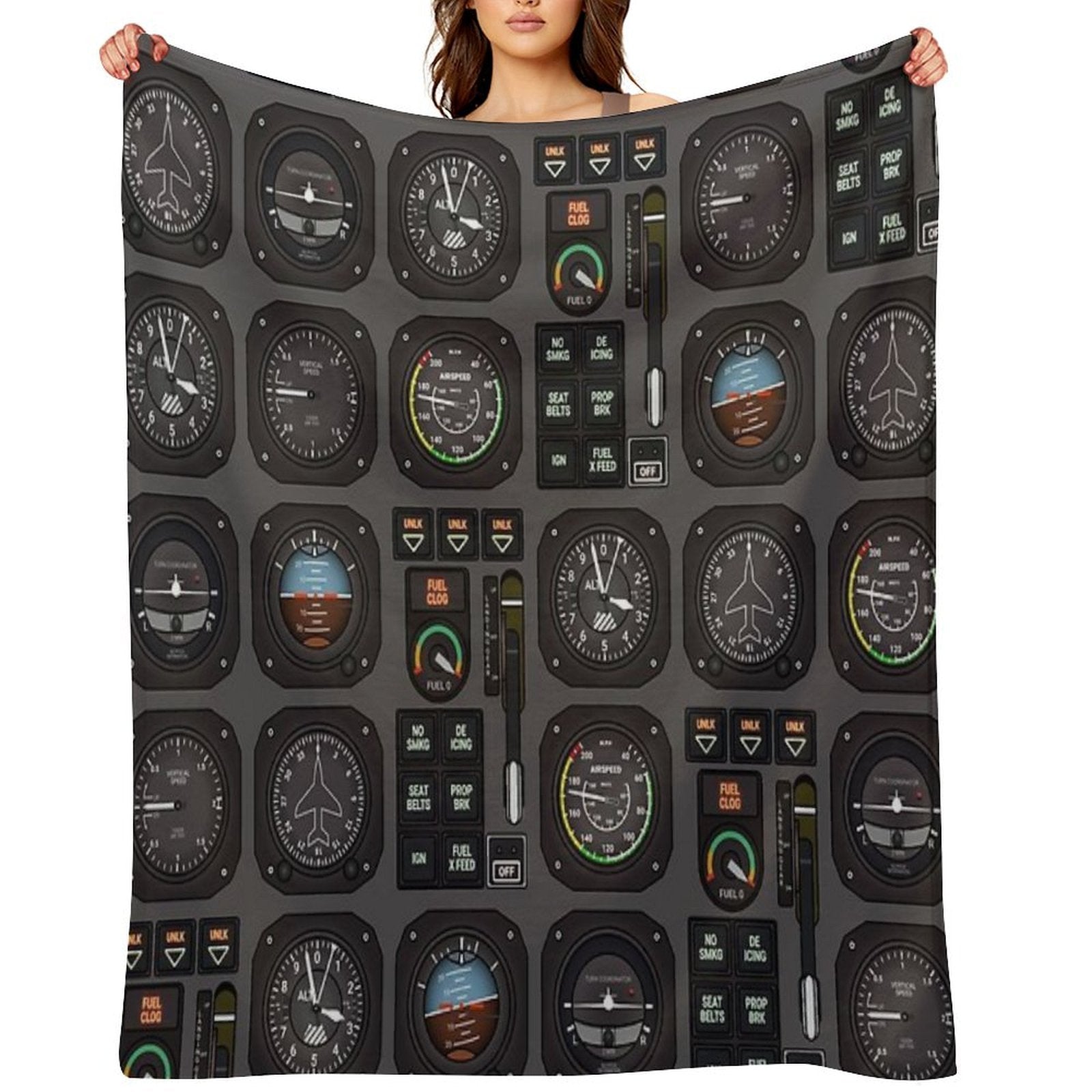 Pilot Flight Instruments Throw Blanket
