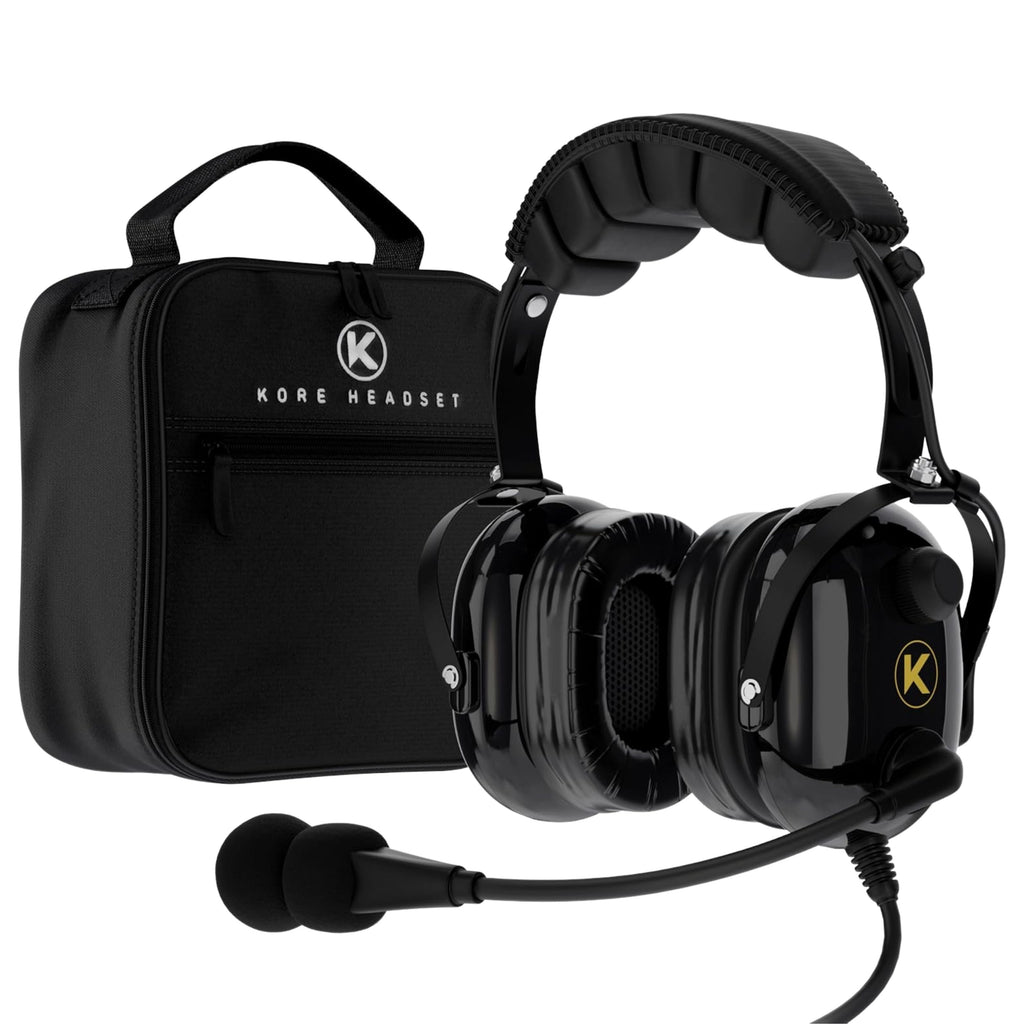 Kore Aviation KA-1 General Aviation Headset (Mono & Stereo) with Headset Bag - Dual GA Plugs