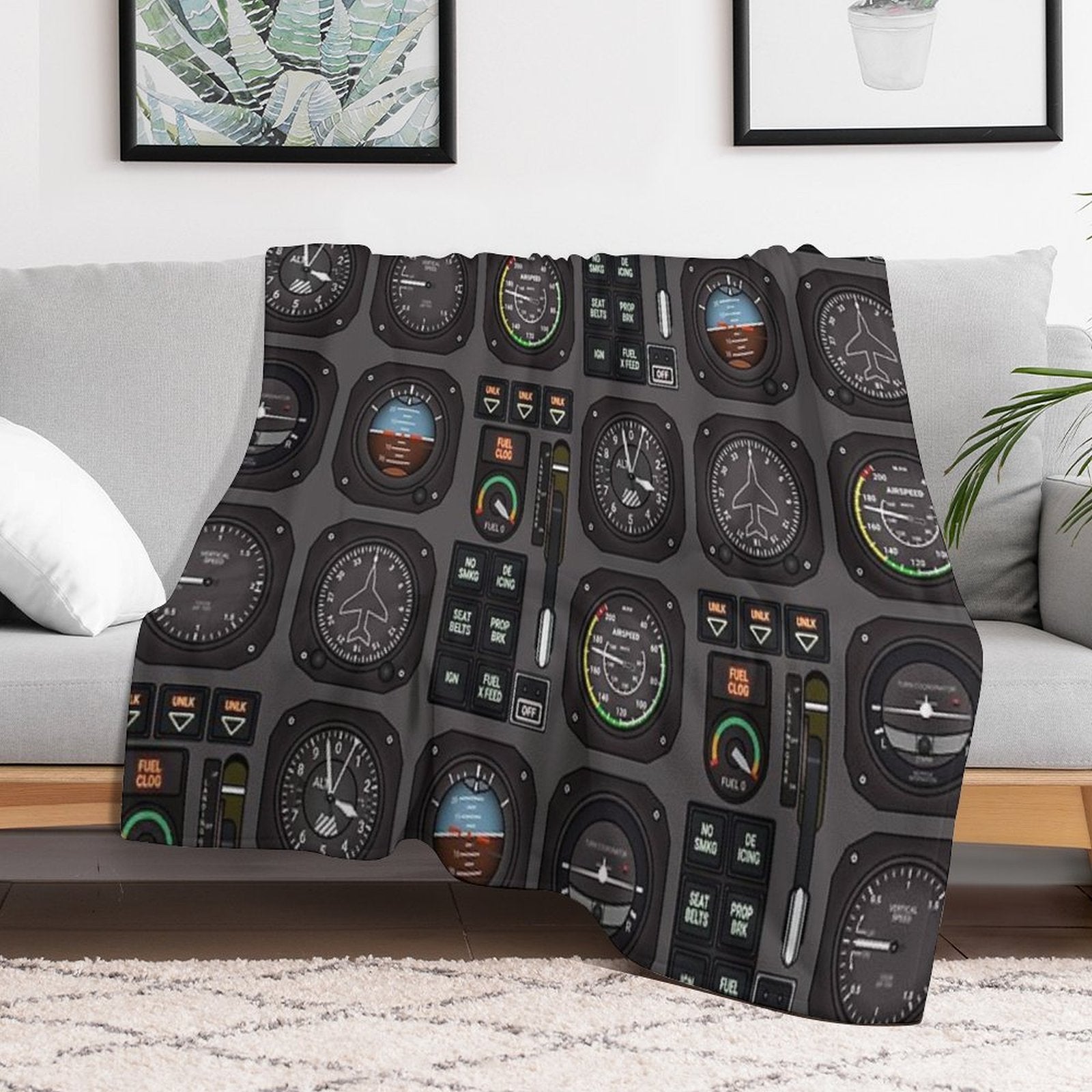 Pilot Flight Instruments Throw Blanket