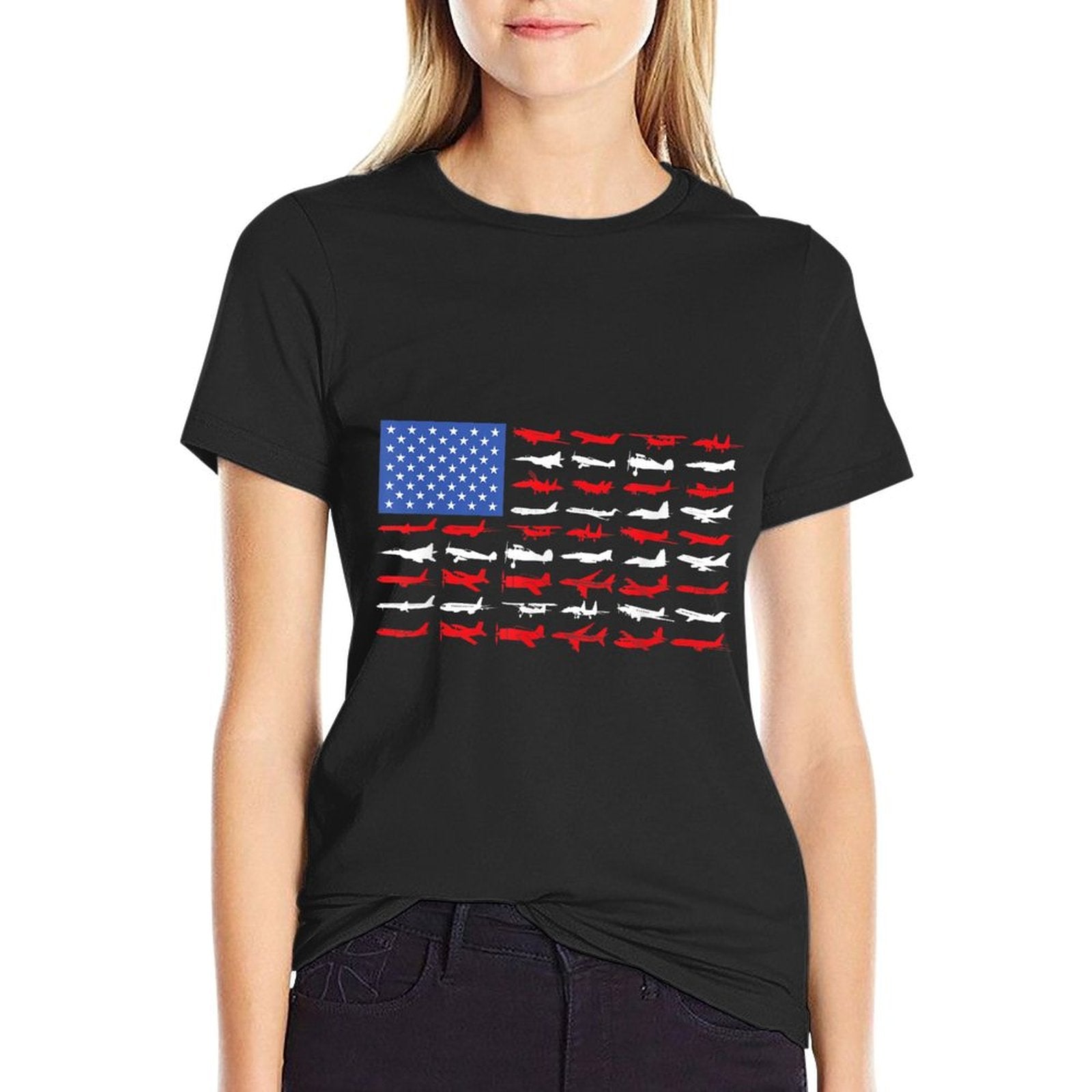 Pilot Airplane American Flag Plane Aviation T-Shirt
